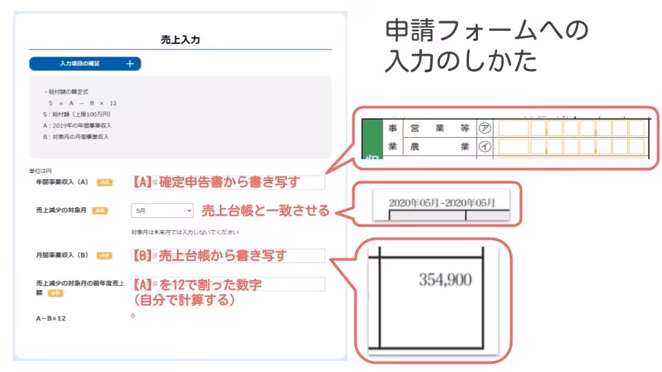 給付金申請フォーム「売上入力」への記入例